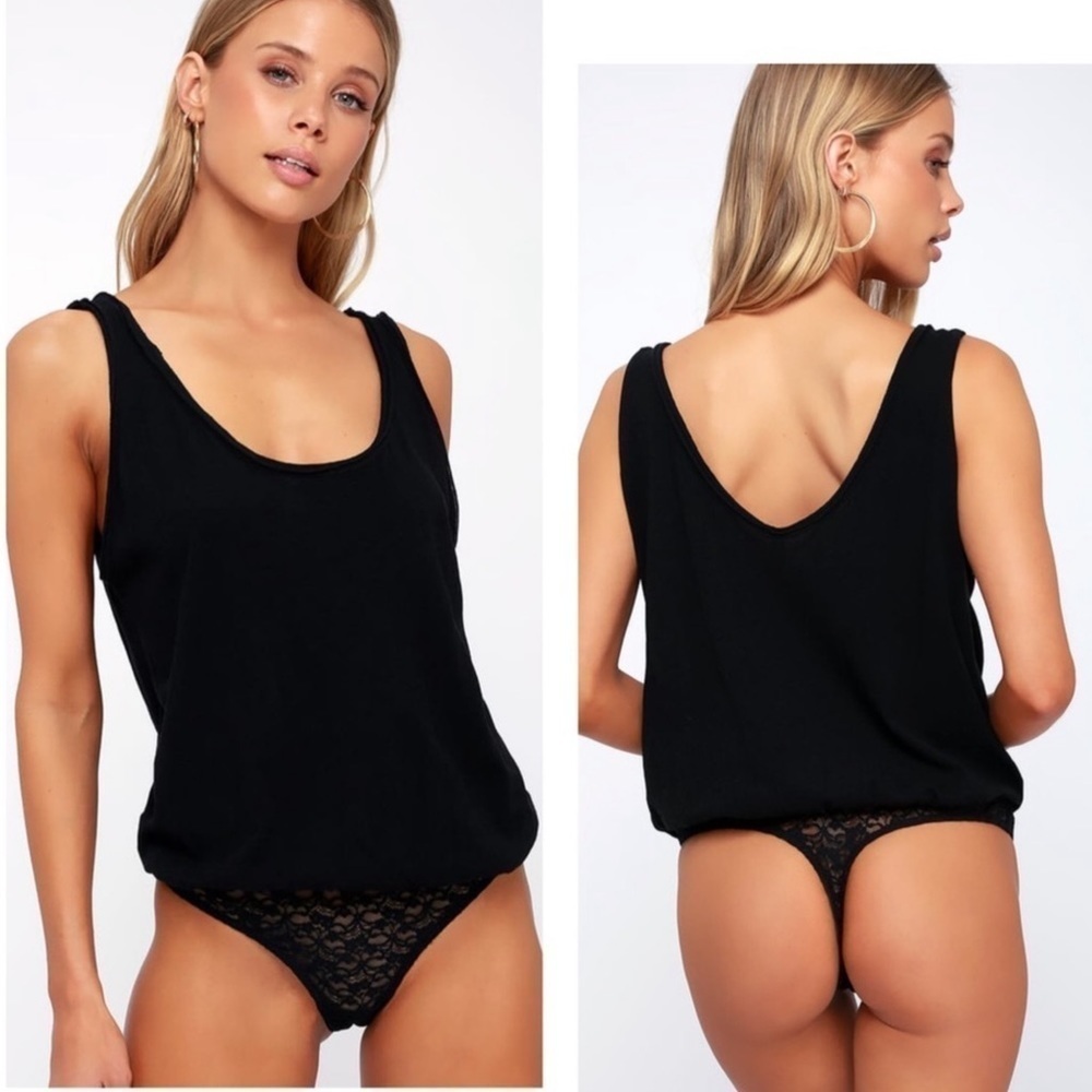 Free People Sydney Lace Black Sleeveless Bodysuit Size XS Women